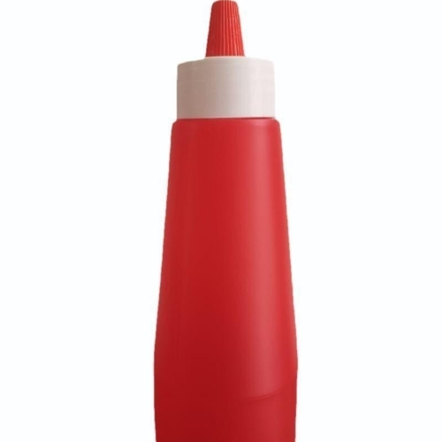 Sauce Bottle - Plastic, Red, Round | Leak Proof, Lightweight, Transparent, Easy Pouring, Reusable, Chemical Resistant