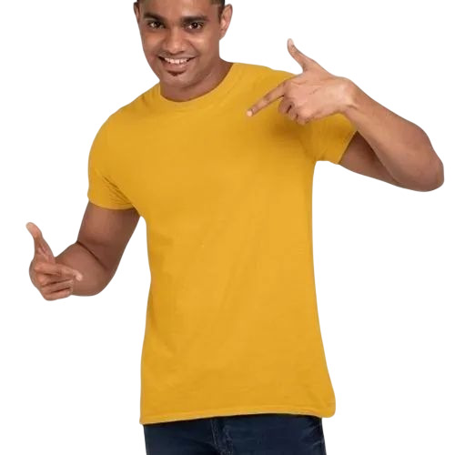 Yellow Round Neck Cotton T Shirt