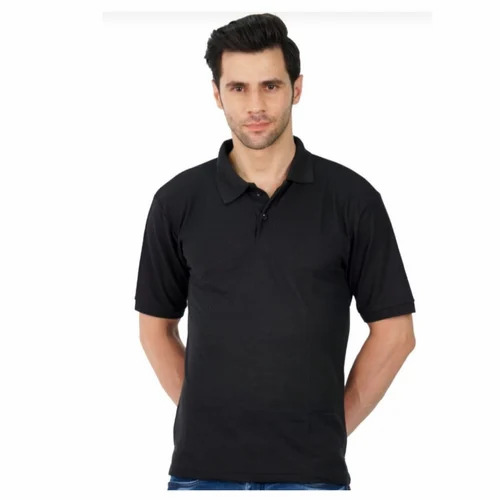 Men Black Polyester Collar T Shirt