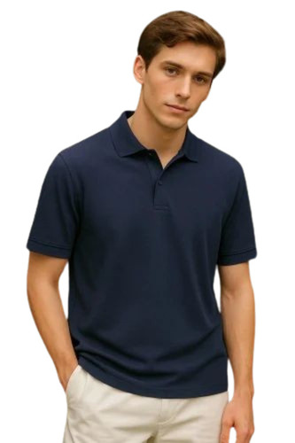 Men Blue Polyester Collar T Shirt