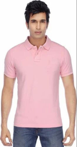 Men Light Pink Polyester Collar T Shirt