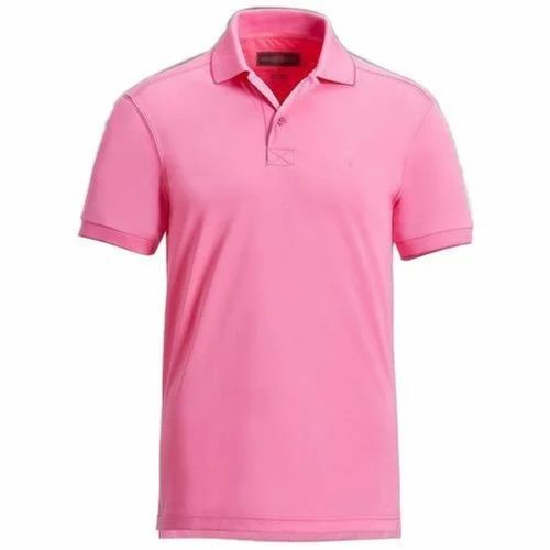 Men Pink Polyester Collar T Shirt