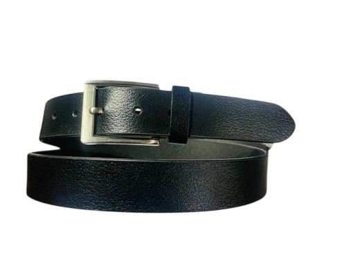 Mens Black Leather Belt - Genuine Leather, Steel Buckle, Black Color | Polished Finish, Durable and Comfortable, 1 Year Warranty, Water Resistant