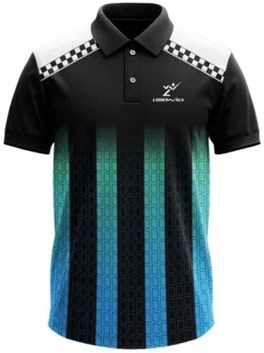 Men Black Printed Polyester Half Sleeves T-Shirt