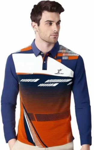 Men Blue Printed Polyester T-Shirt