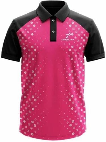 Men Pink Printed Polyester Half Sleeves T-Shirt