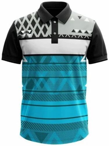 Men Sky Blue Printed Polyester Half Sleeves T-Shirt