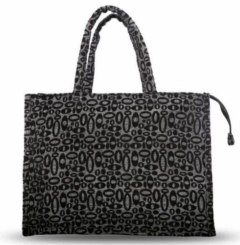 Printed Black Jute Shopping Bag