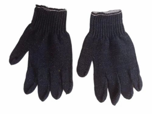 Black Cotton Knitted Hand Gloves