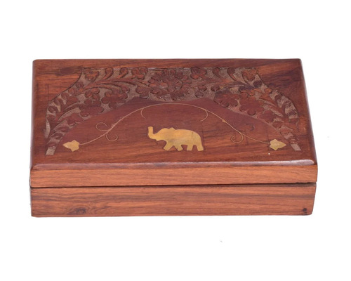 Brown Carved Wooden Jewellery Box