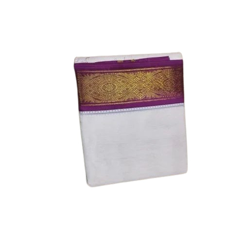 Violet Silk Border Mens Cotton Dhoti - Cotton, Various Sizes, Multi Color | Elegant Design, Quick Dry, Comfortable Fit
