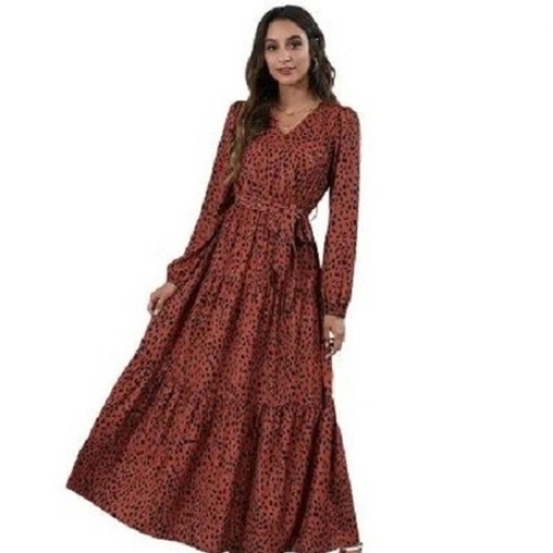Women Party Wear Dress - Modern Printed Full Sleeves, Anti Wrinkle, Multi-Color, All Season