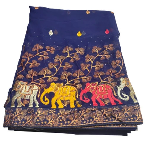 Ladies Blue Embroidered Georgette Saree
