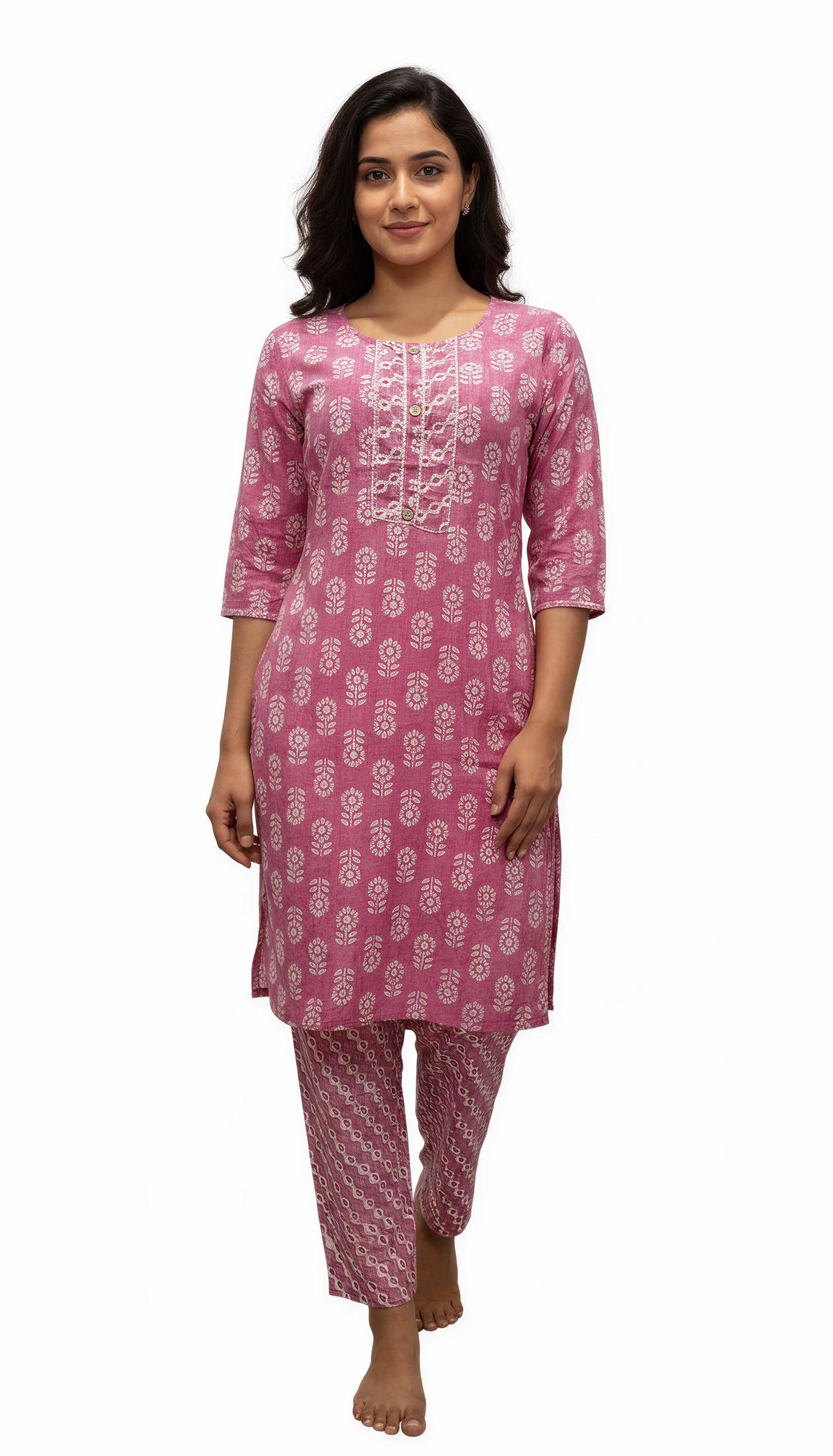 WOMEN FLORAL PRINT COTTON KURTI WITH PANT