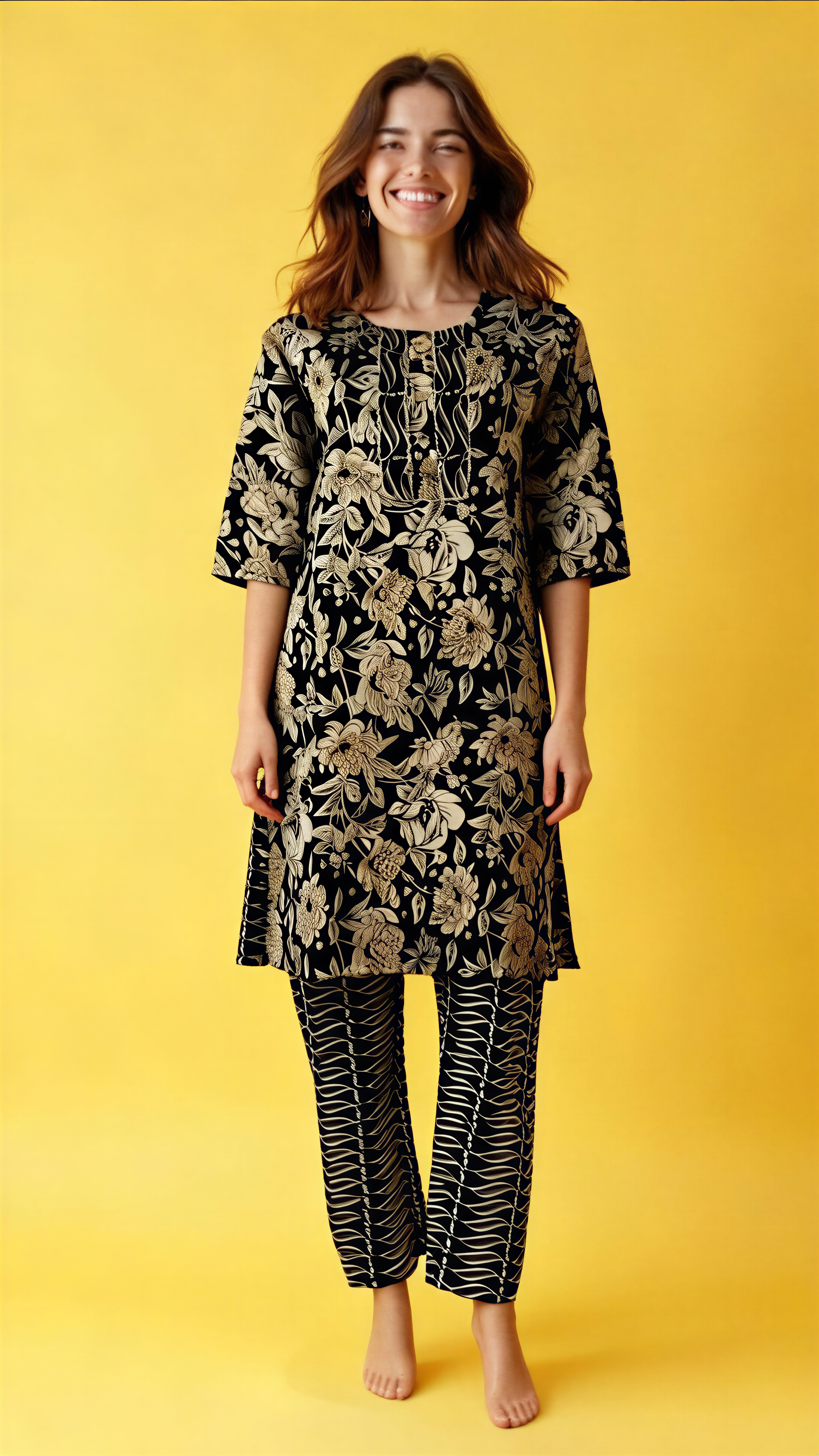 Women FLORAL PRINT COTTON KURTI WITH PANT