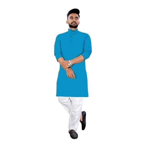 Blue Cotton Men Kurta