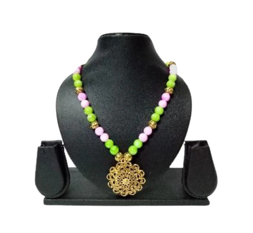 Green And Pink Beaded Necklace
