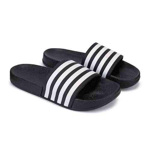 Slip On Flip Flops Slipper - Leather Rubber, White Black | Easy Wear, Water Resistant, Shock Absorbing, Breathable Upper