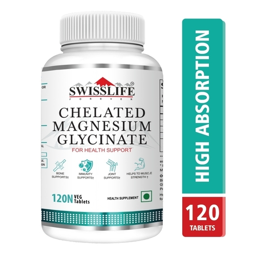 SwissLife Forever Chelated Magnesium Glycinate Tablets | Help in Bone | Muscle & Heart Health (120 Tablets)
