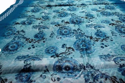 Women Blue Digital Printed Cotton Dupatta