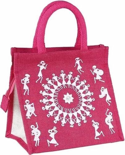 2kg Designer Jute Bag - 2kg, Pink, Printed | Durable, Fine Finished, Eco-Friendly, Handled, Zipper Closure