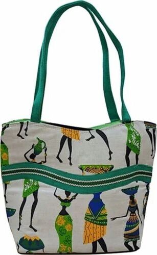 Designer Jute Shopping Bag - 3kg Capacity, Multicolor, Printed | Durable, Eco-Friendly, Handled Zipper Closure