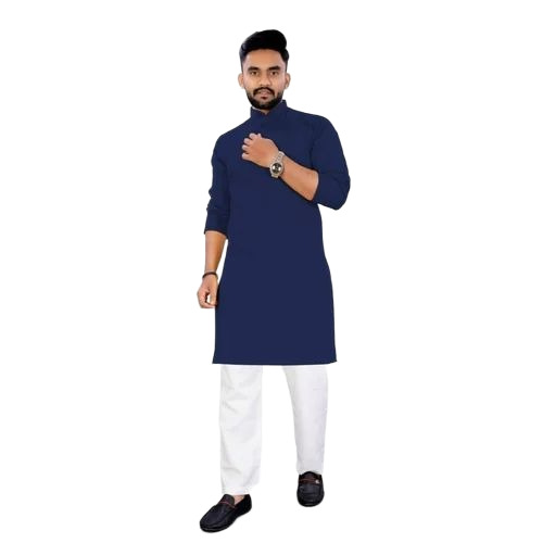 Men Plain Kurta - Cotton, Blue, Sizes S-M-L, Full Sleeves | Anti Wrinkle, Breathable, Washable