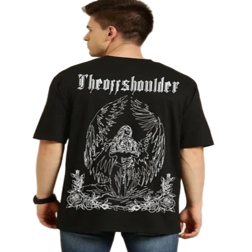 Black Printed Over Sized T Shirt - Cotton L to XXL Black | O-Neck Half Sleeves Impeccable Finish Comfortable