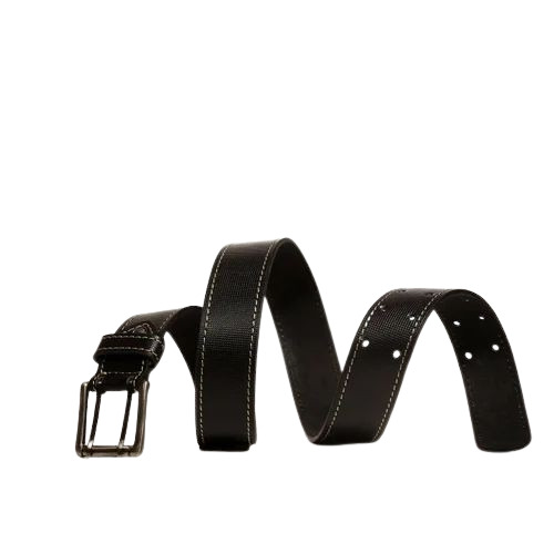 Men Black Double Hook Genuine Leather Belt