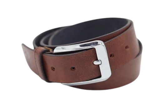 Men Brown Plain Leather Belt