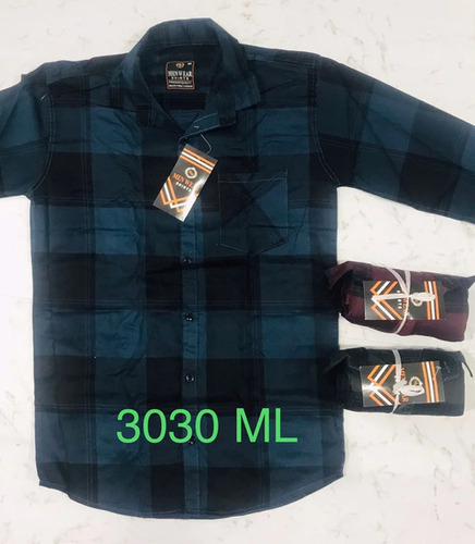 Large Checks Men Cotton Check Shirt - Collar Style: Button Down