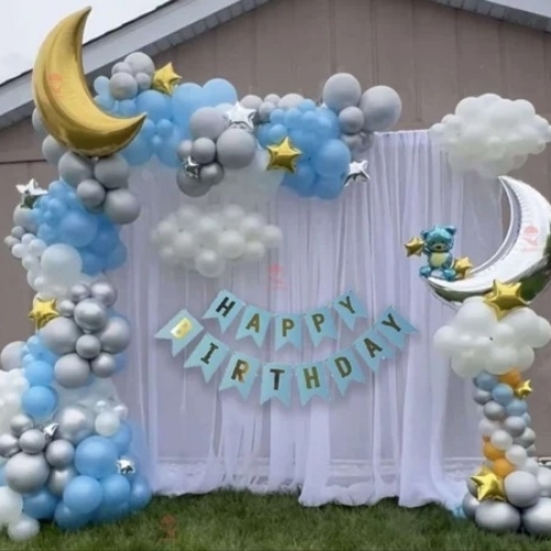 69pc White Net Pastel Balloons Led Light Gold Cursive Banner