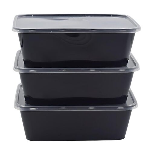 Plastic Food Container - Durable Plastic, Square, Black and White | Leak Proof, Lightweight, BPA Free, Airtight Seal