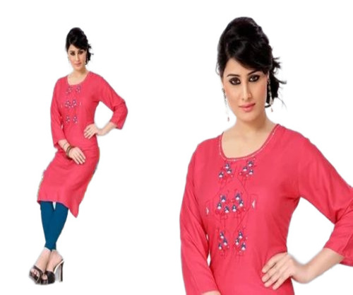 Ladies Cotton Round Kurtis - Cotton, L-XXL, Red | Anti Wrinkle, Breathable, Washable, Printed, Long Sleeve, Casual
