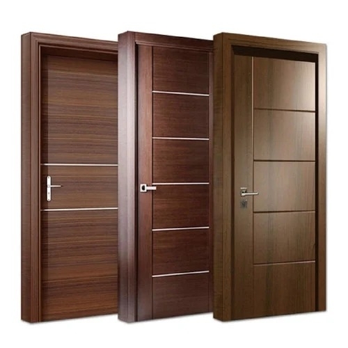 Brown Laminated Flush Door - Solid Wood, Brown, Rectangular | Entry Swing Door, Polished Finish, Modern Style
