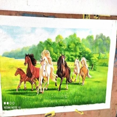 Handmade Horses Canvas Painting - Acrylic, 10x20 Inch, Multicolor | Fancy, Decorative, Hand-Painted, Modernism Style