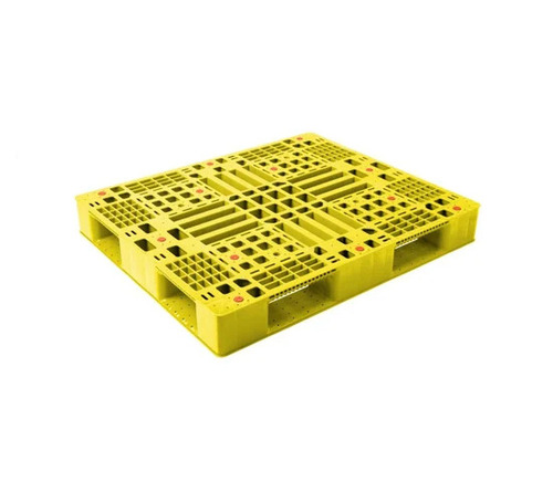 Industrial Square Plastic Pallets - Plastic, 500 kg Capacity, Yellow | 4-Way Entry, Handlift, Water Resistant