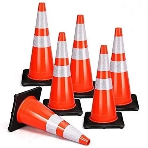 Road Safety Cone - PVC, Red White, Conical | Durable, Movable, Lightweight, Corrosion Resistant