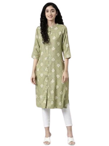Ladies Olive Green Cotton Printed Kurti - Regular Fit, Half Sleeves, Various Sizes | Breathable, Anti UV, Quick Dry, Comfortable Fit