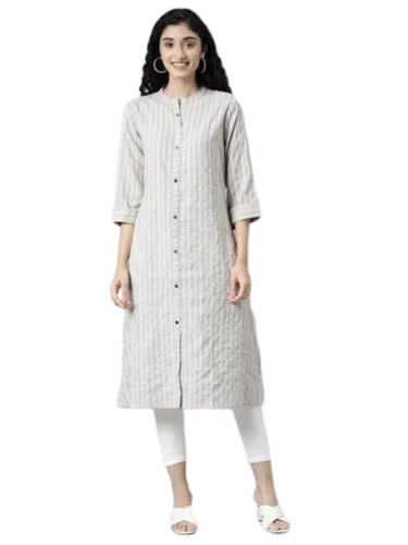 Ladies White Cotton Printed Kurti