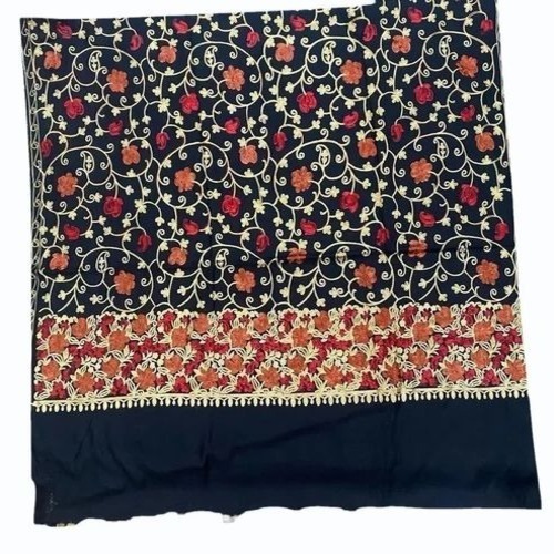 Ladies Embroidered Woolen Shawl - Wool, Standard Size, Navy Blue | Fancy, Warm, Skin Friendly