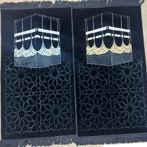 Premium Black Prayer Mat - Velvet 70x110 cm Multicolor Printed, Anti-Slip, Anti-Bacteria, Washable