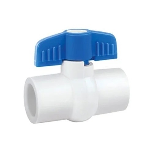 Pvc Ball Valves - Plastic, Standard Size, White & Blue | Double Outlet, Strong, Leakage Resistant, Quick to Install