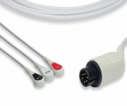 Edan Compatible Direct-Connect Ecg Cable - TPU 3m White, 3 Lead for Hospital Use