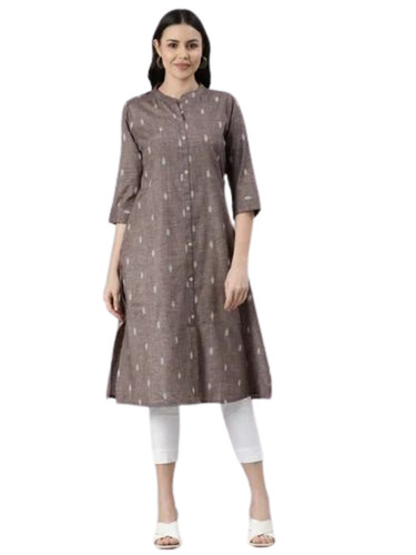 Ladies Brown Printed Cotton Kurti