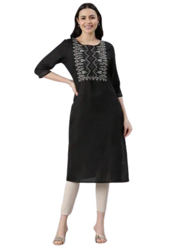 Ladies Embroidered Cotton Black Kurti