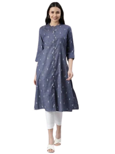 Ladies Ice Blue Cotton Printed Kurti