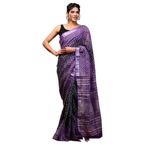 5.2 m Ladies Printed Linen Saree