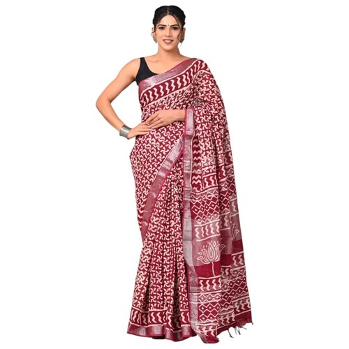 Party Wear Digital Printed Linen Saree - 5.2 Meters, Multicolor | Easy Wash, Zari Work, Casual Women