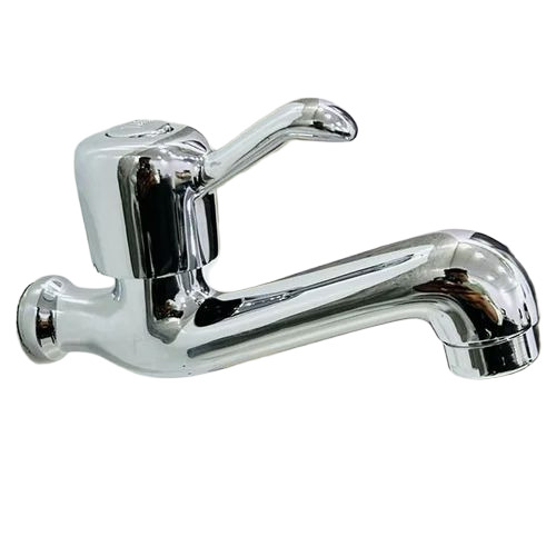 Brass Long Body Water Tap - Brass, 525mm, Silver | Glossy Finish, High Flow Rate, Wall Mounted, Durable